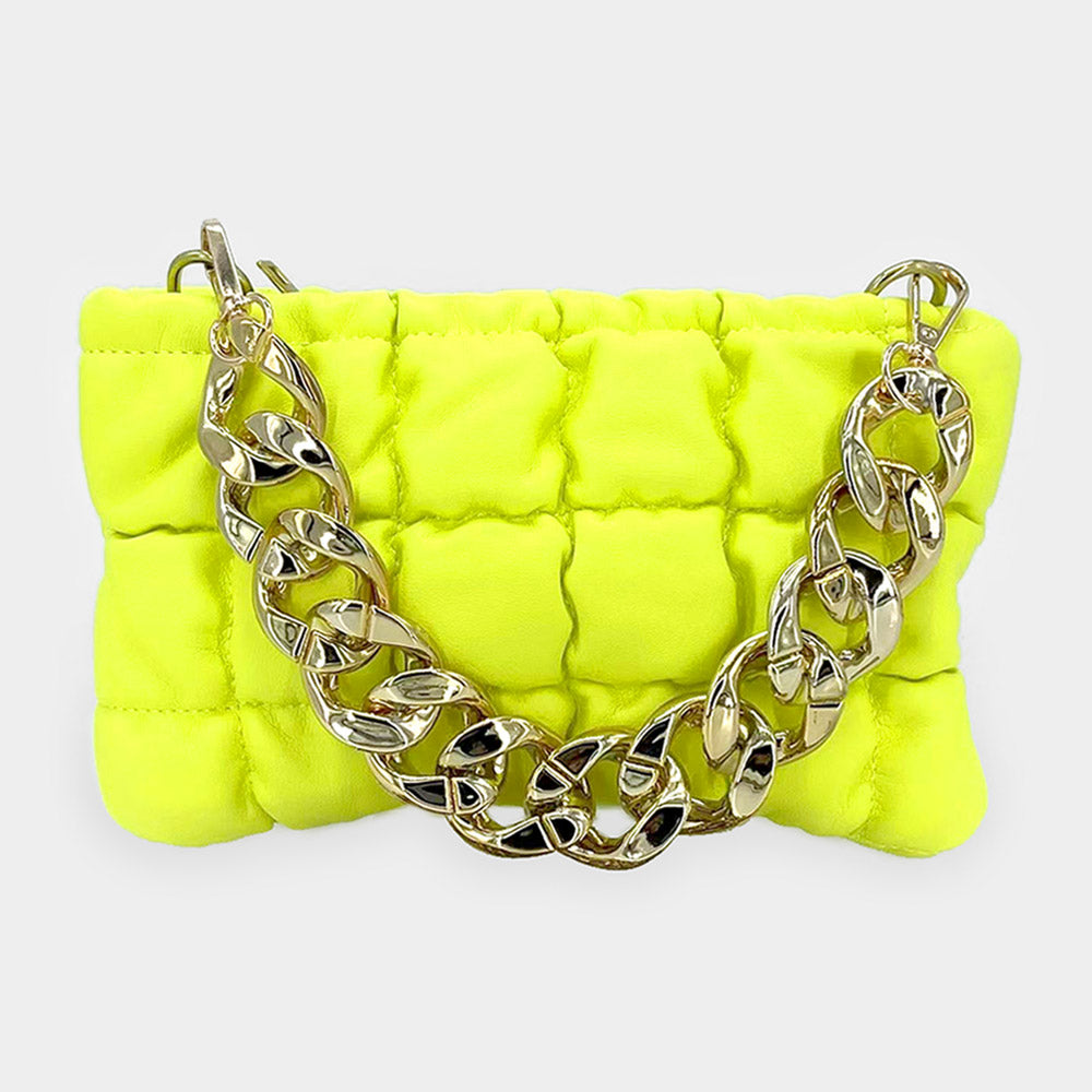 Faux Leather Padded Shoulder/crossbody Bag With Chain Strap