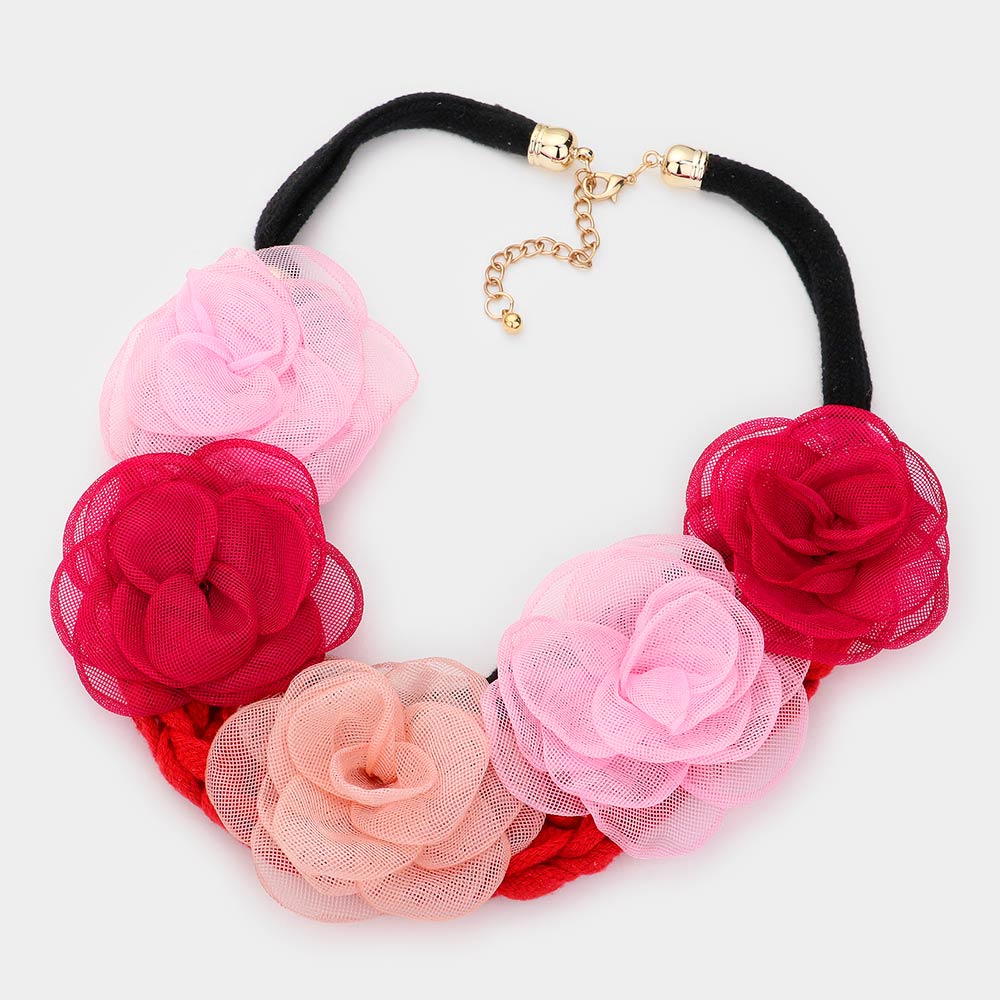 Fabric Flowers Necklace Set | Handmade Floral Jewelry